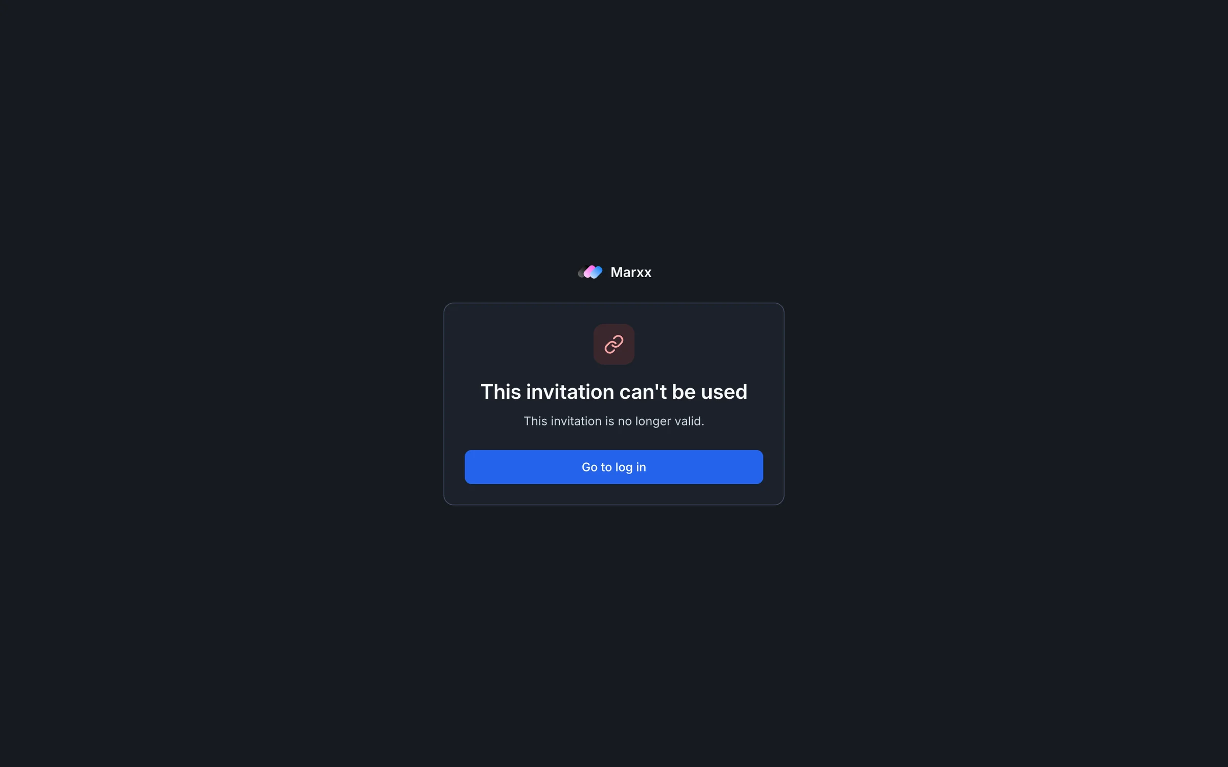 The page This invitation can't be used, saying This invitation is no longer valid